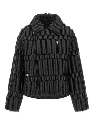 RAXXY: casual jackets - Black 3D Biker Puffer Jacket