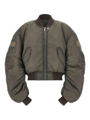 RICK OWENS: bombers - Grey Secchia Flight Satin Bomber Jacket