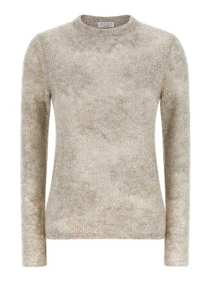 BRUNELLO CUCINELLI: crew necks - Beige Flower Lace Virgin Wool Jumper