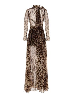 DOLCE & GABBANA: abiti lunghi - Abito in misto seta marrone