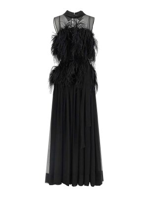 ALBERTA FERRETTI: abiti da sera - Abito in chiffon nero e piume