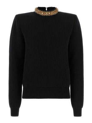 Balmain: Strickpullover mit Rundhalsausschnitt - Rundhalspullover - Schwarz