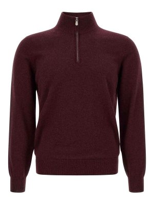 BRUNELLO CUCINELLI: crew necks - Burgundy Half-Zip Cashmere Jumper