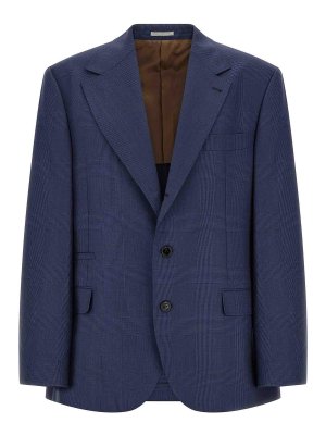 BRUNELLO CUCINELLI: blazers - Blue Prince Of Wales Blazer