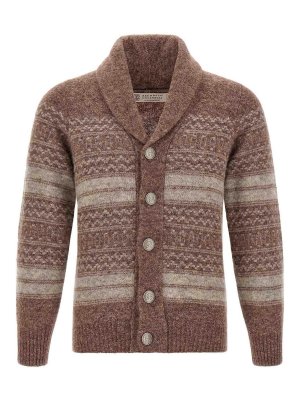 BRUNELLO CUCINELLI: cardigans - Brown Nordic Jacquard Cardigan