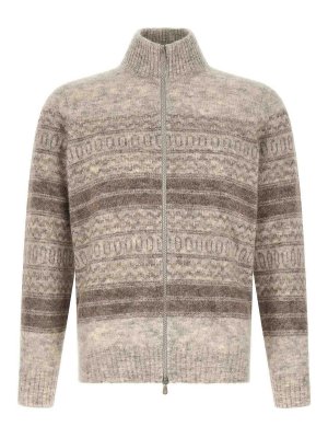 BRUNELLO CUCINELLI: cardigans - Beige Nordic Jacquard Alpaca-Blend Cardigan
