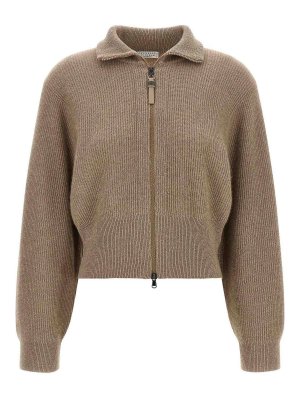BRUNELLO CUCINELLI: cardigans - Brown Sparkling Cashmere Cardigan