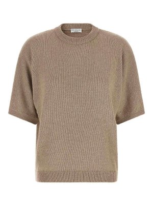 BRUNELLO CUCINELLI: crew necks - Beige Diamante Cashmere-Silk Jumper
