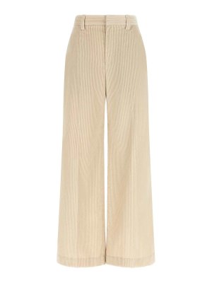 BRUNELLO CUCINELLI: casual trousers - Beige Cotton Wide-Leg Trousers