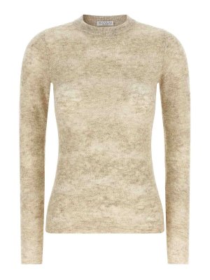 BRUNELLO CUCINELLI: crew necks - Beige Flower Lace Silk Jumper