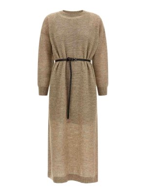 BRUNELLO CUCINELLI: knee length dresses - Beige Sparkling Wool Dress