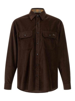 BURBERRY: camicie - Camicia in velluto a coste marrone Cadoc