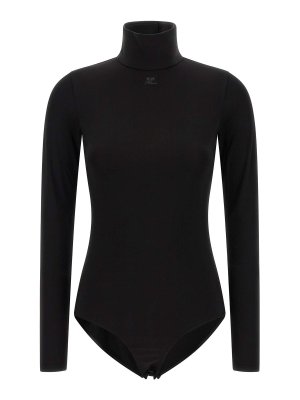 Courreges: Top e canotte - Body a collo alto in jersey nero