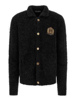 DOLCE & GABBANA: long coats - Black Heraldic Coat Of Arms Cardigan