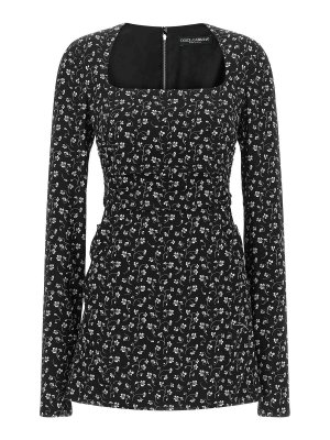 DOLCE & GABBANA: abiti al ginocchio - Abito a fiori neri