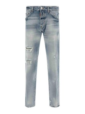 DSQUARED2: straight leg jeans - Light Blue Teddy Cotton Jeans