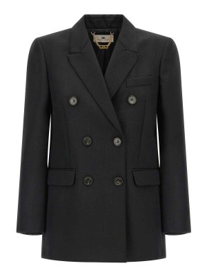 ELISABETTA FRANCHI: blazers - Black Virgin Wool Double-Breasted Blazer