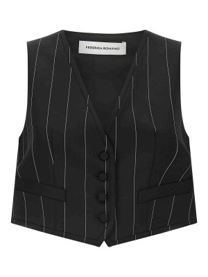 FEDERICA BONIFACI: maglieria gilet - Gilet corto a righe nere