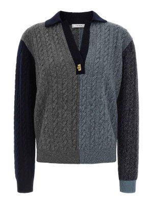 SALVATORE FERRAGAMO: maglia collo rotondo - Maglione a trecce a blocchi di colore