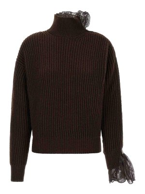 GIUSEPPE DI MORABITO: crew necks - Brown Ribbed Lace Jumper