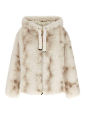 HERNO: bombers - Beige Faux Fur Bomber Jacket