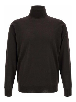 JOHN SMEDLEY: crew necks - Brown Richard Merino Wool Turtleneck Jumper