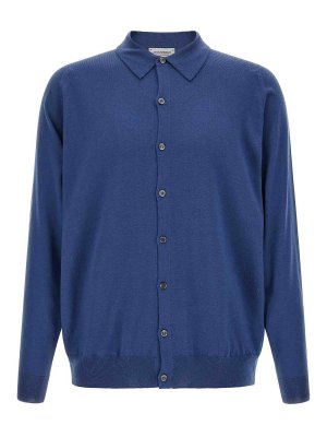JOHN SMEDLEY: shirts - Blue Tibor Merino Wool Shirt