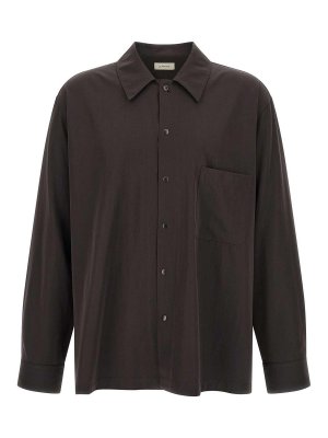 LEMAIRE: casual jackets - Brown Wool Gabardine Overshirt