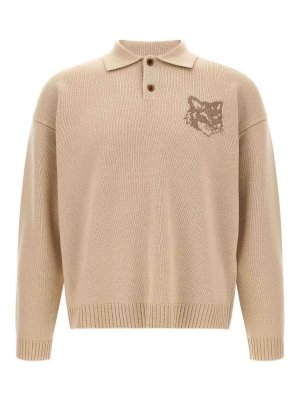MAISON KITSUNÉ: crew necks - Beige Fox Head Intarsia Jumper