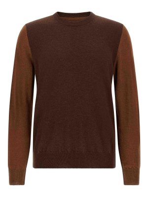 Maison Margiela: crew necks - Brown Four Stitches Two-Tone Wool Jumper