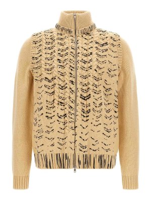 Maison Margiela: cardigans - Beige Openwork Knit Cardigan