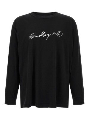 MM6 MAISON MARGIELA: t-shirt - T-shirt con stampa a mano e cuciture bianche.