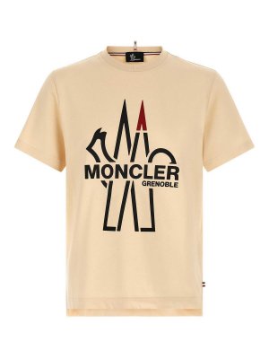 MONCLER: t-shirts - Beige Logo Print T-Shirt