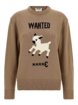 MOSCHINO: crew necks - Beige Wanted Extra Fine Merino Wool Jumper