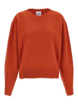 Nude: crew necks - Orange Fringed Hem Jumper