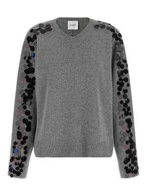 Nude: maglia collo rotondo - Maglione grigio con paillettes