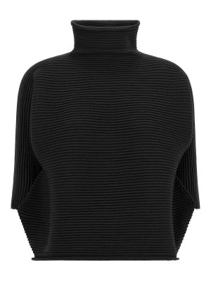 PLEATS PLEASE ISSEY MIYAKE: blouses - Black Zig Zag Knit Technical Blouse