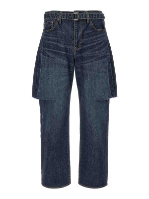 Sacai: casual trousers - Blue Cut-Out Jeans