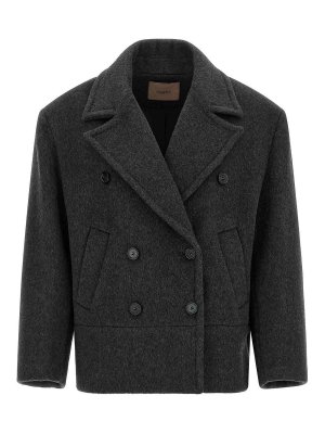 TWINSET: cappotti corti - Cappotto Caban grigio a doppio petto