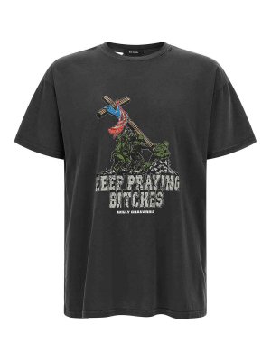 WILLY CHAVARRIA: t-shirts - Black Keep Praying Bitches Cotton T-Shirt