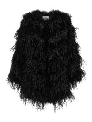 YVES SALOMON: cappotti corti - Cappotto Caban con piume nere