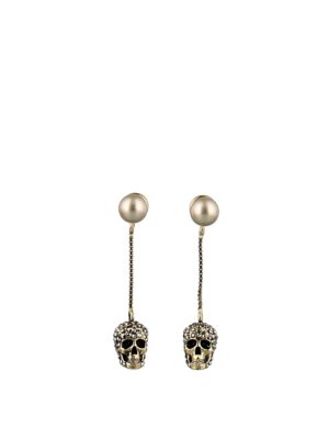ALEXANDER MCQUEEN: Earrings - Pave Skull pearl and crystals detail earrings