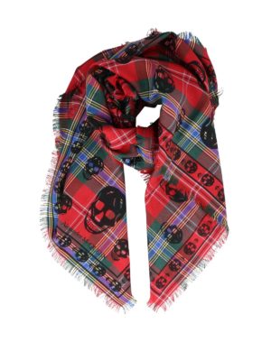 ALEXANDER MCQUEEN: scarves - Skull silk blend tartan scarf