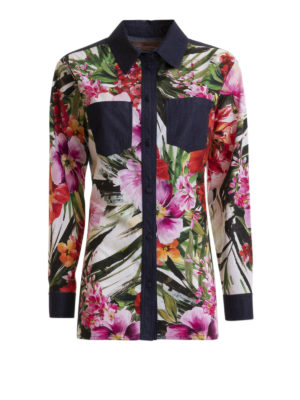 BLUMARINE: shirts - Chambray and floral cotton shirt