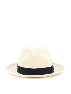 BORSALINO: hats & caps - Dark blue grosgrain band straw hat