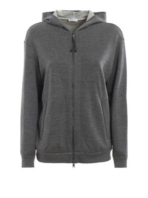 BRUNELLO CUCINELLI: Sweatshirts & Sweaters - Brass inserts grey cotton and silk hoodie