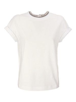 Brunello Cucinelli Embellished neckline T-shirt in white