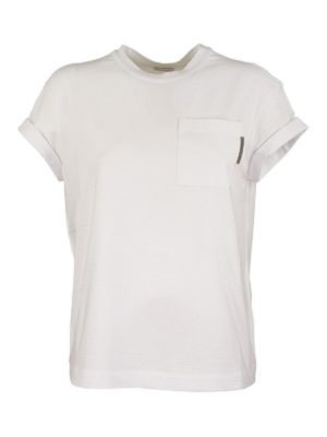 BRUNELLO CUCINELLI: t-shirts - Rhinestones detailed chest pocket T-shirt