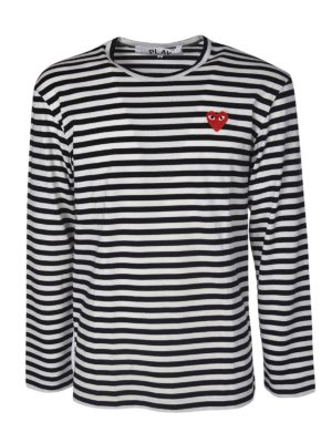 COMME DES GARCONS SHIRT: t-shirts - Red Heart long-sleeves T-shirt in black and w