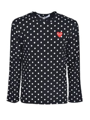 Comme des Garçons Play: t-shirts - Red Heart dot T-shirt in black